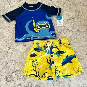 Carters Octopus Sealife Short Sleeve Rashguard & Swim Trunks, Size 9 Months NEW!